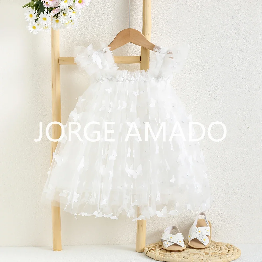 Robe de fée d'été pour petites filles, jolie robe de princesse en maille tutu avec appliques papillon, costume de fête d'anniversaire pour tout-petits, costume de mariage A5968-3