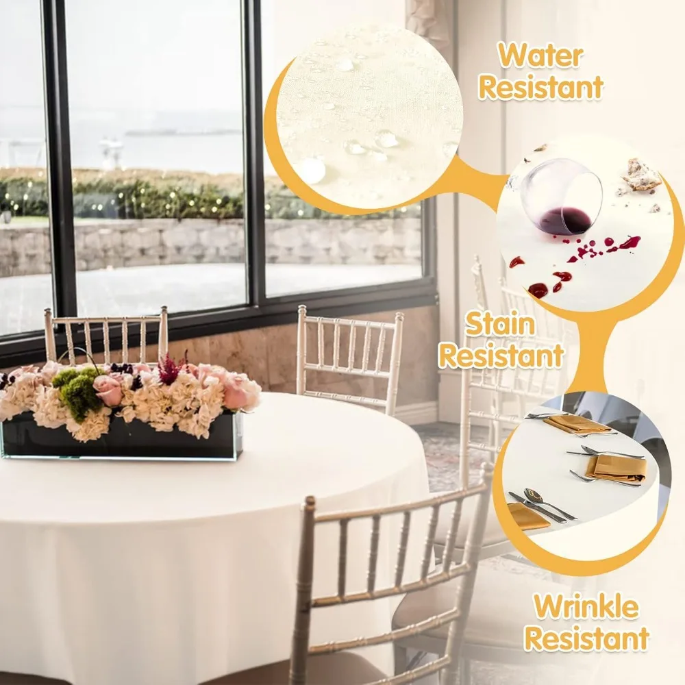 

6 Pack Ivory Round Tablecloths 120 Inch - Circle Bulk Linen Polyester Fabric Washable Table Cloth Cover