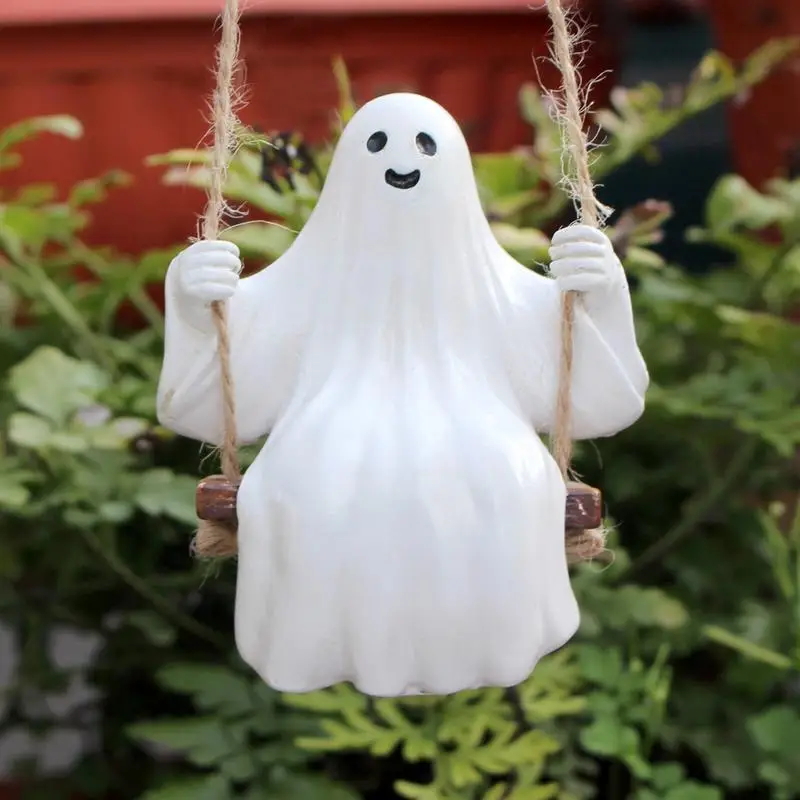 Halloween Swing Ghost Statue Cute Hanging Pendant for festival Gardens and Home Outdoor Trees Weird  Decoration