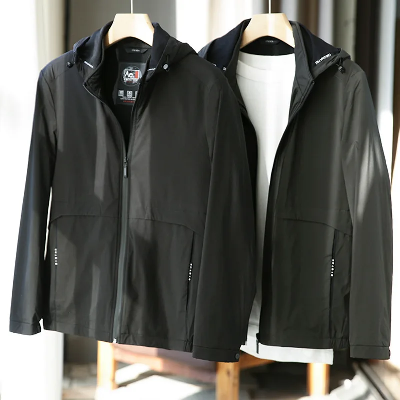 

Casual Men's Jaet Spring Autumn Faion Hooded Coat Young Middle-aged Breathable Outerwear Polyester Fiber Long Sve Zipper