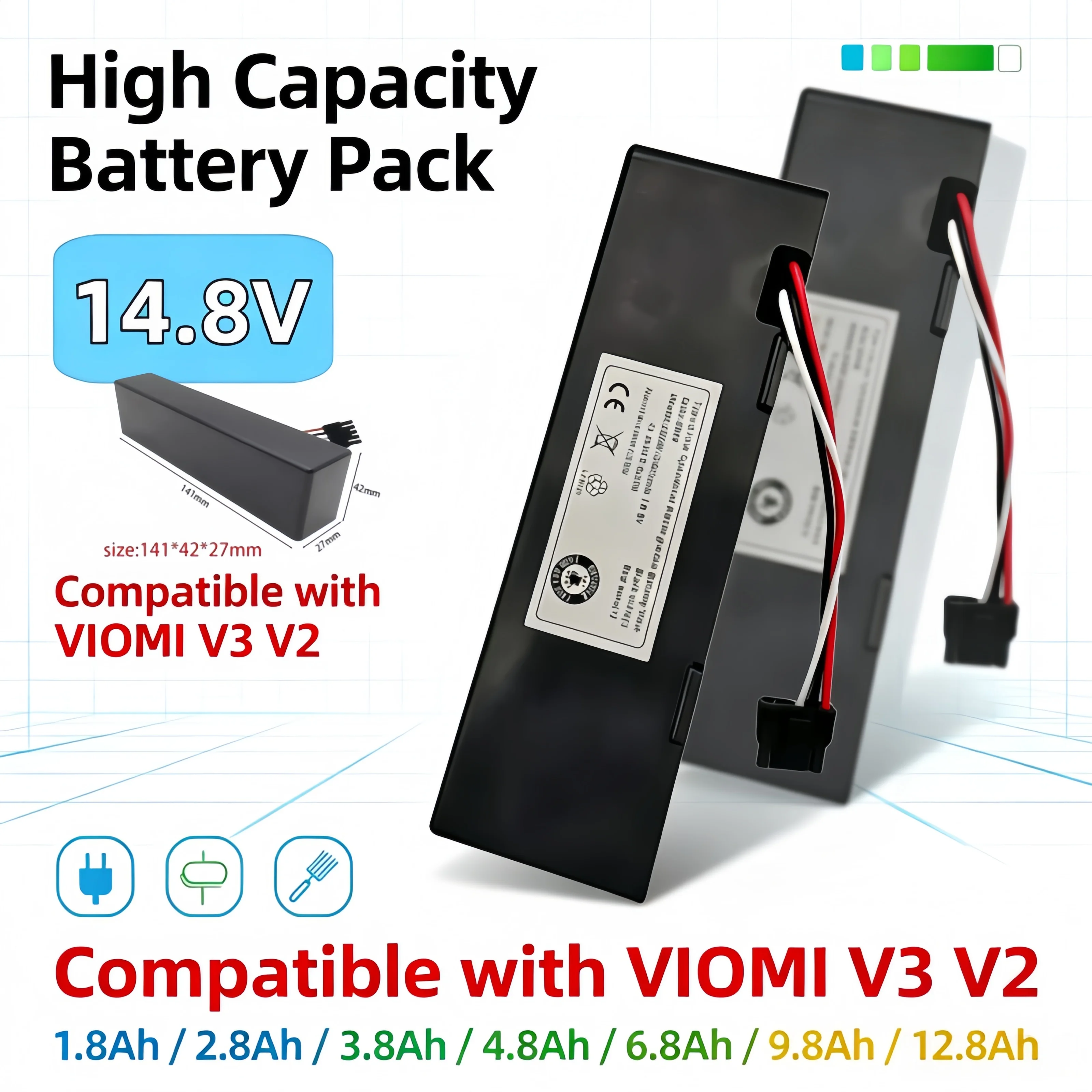 Robot Aspirador VIOMI V3 V2 Pr Batería Recargable 14.8V VRVCLMB21B MVVC01‑JG 1.8Ah‑12.8Ah