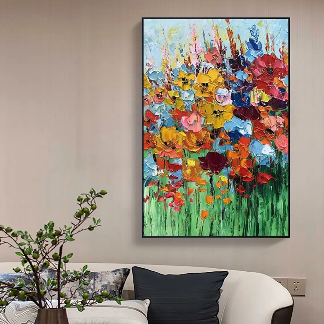 

Abstract Colorful Blossom Flower Hand Oil Painting on Canvas Large Floral Landscape Painting Modern Wall Art Living Room Decor