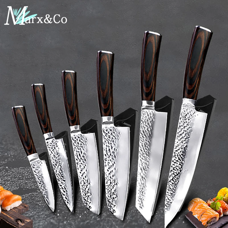 

Kitchen Knives Set 1-6pcs Japanese Stainless Steel 7CR17 440C Sharp Santoku Kiritsuke Utility Paring Chef Knife Wooden Handle