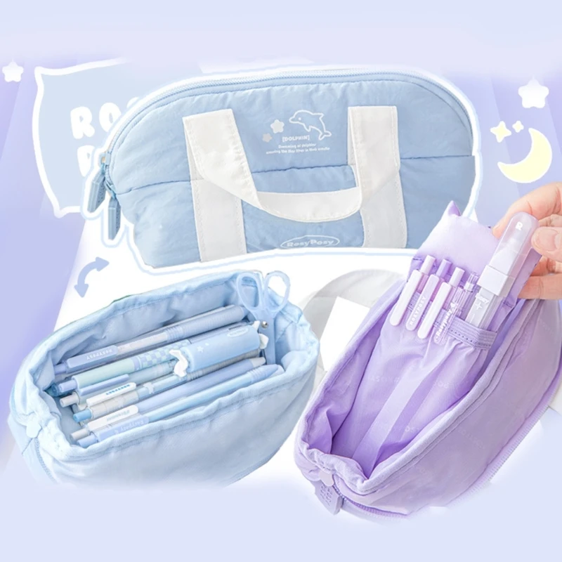 Handheld Pencil Case Large Capacity Pencil Pouch Soft Marker Pen Case Aesthetic Pen Bag Simple Stationery Bag image 4