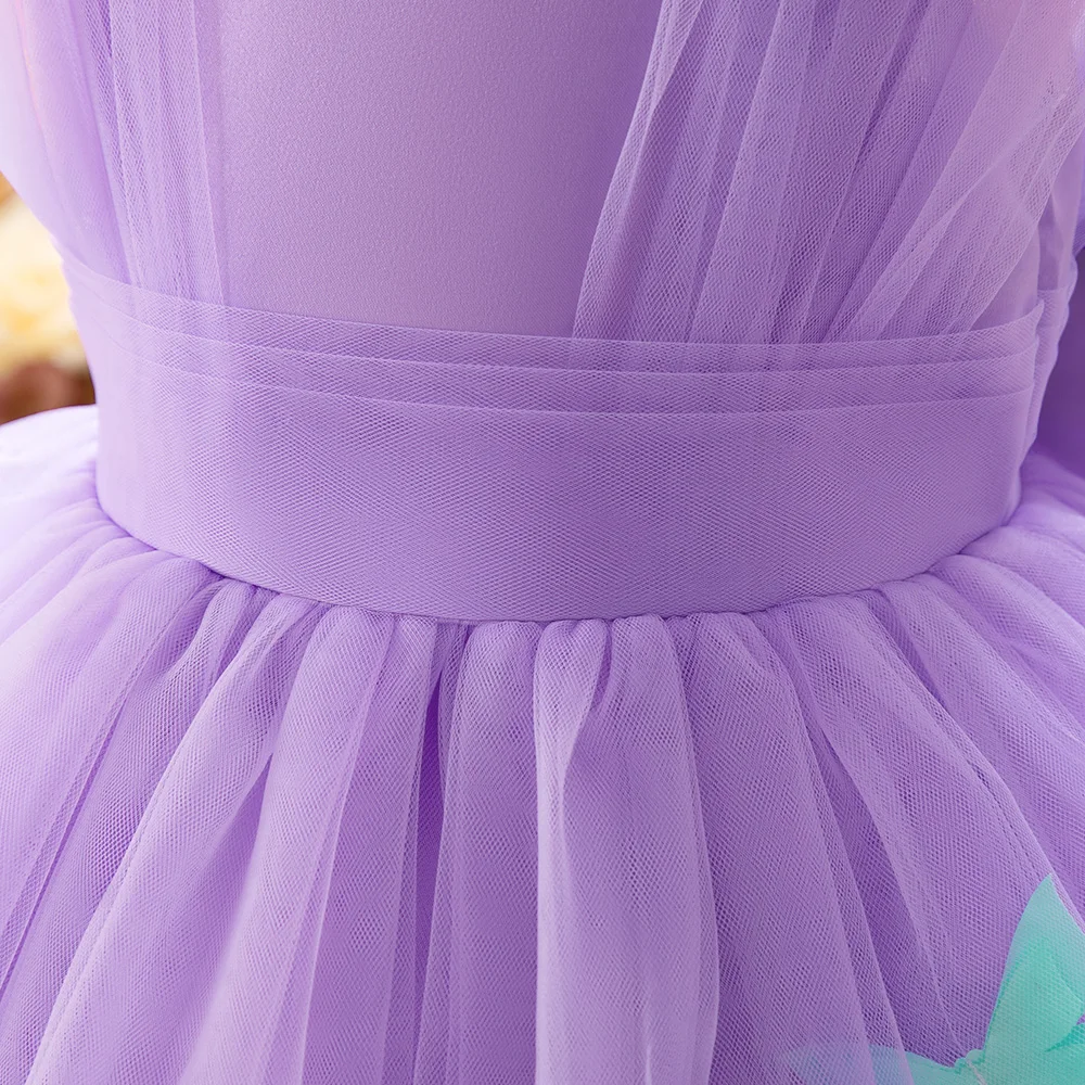 2pcs Girls Purple Butterfly Tulle Party Dresses Baby Princess Dress Girl Sleeveless Tutu Gown Toddler 1st Birthday Formal Wear