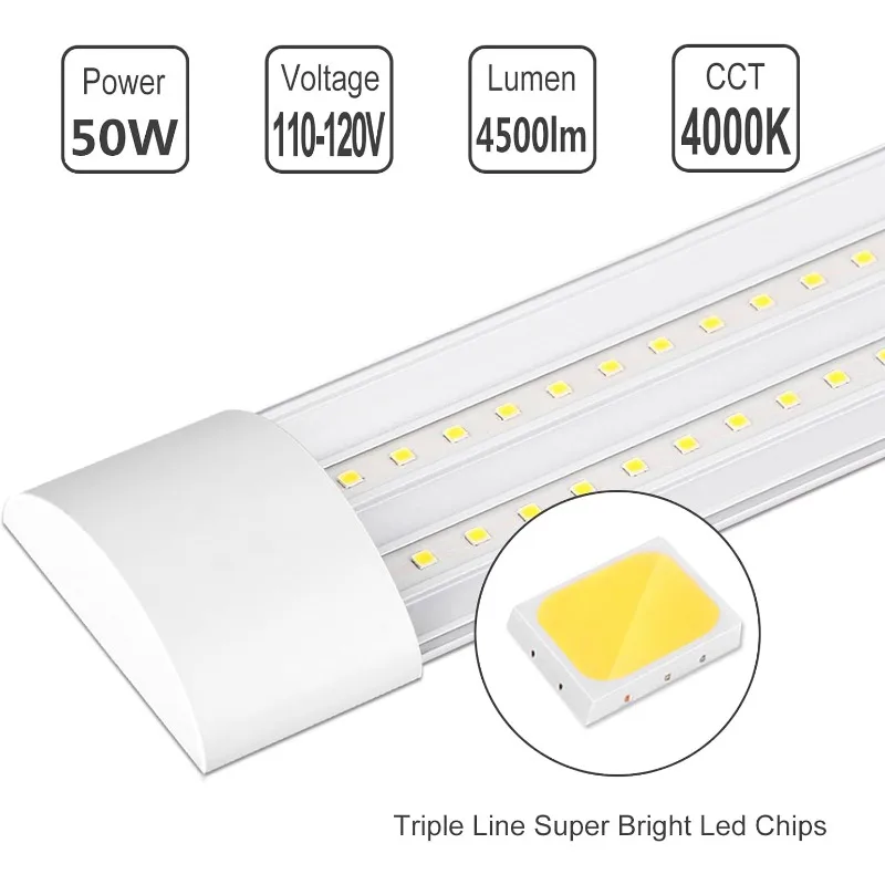 ضوء LED Batten، مصابيح أنبوبية LED رفيعة مثبتة على سطح السقف، 50 وات 4000 كلفن أبيض محايد للمكتب والمتجر والمرآب، Ho