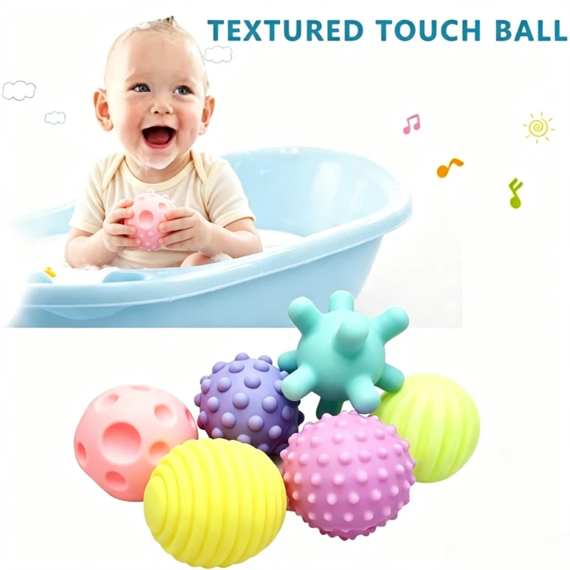 Montessori Sensory Toys 6Pcs Textured Multi Ball Set - Baby Touch Hand Training Balls, Soft Massage Balls,Developmental Gift