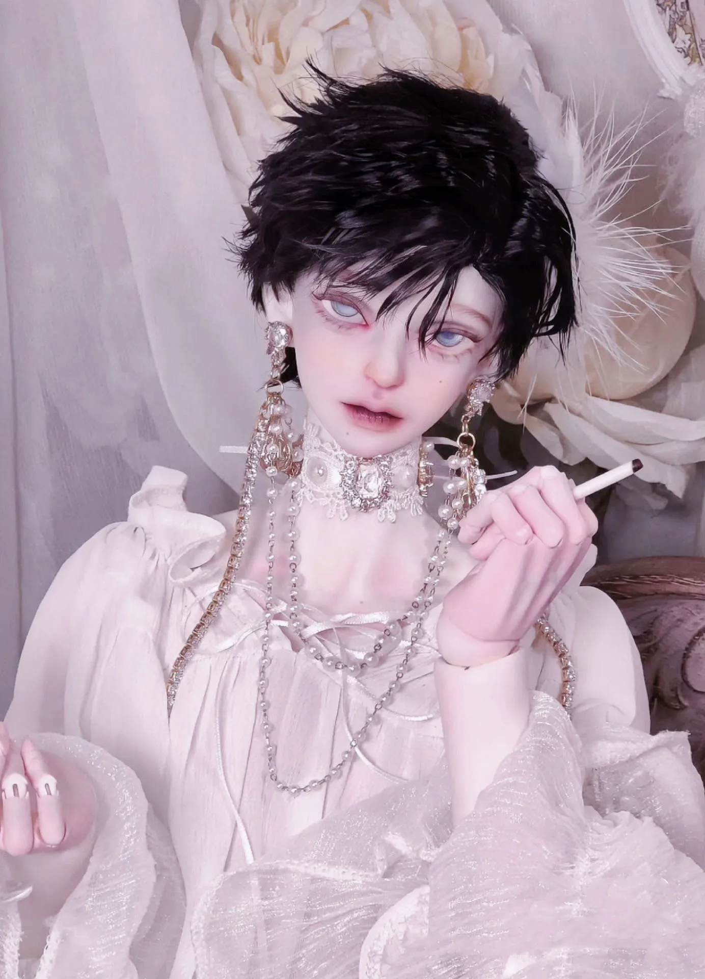 Doll Accessories Custom 1/3 BJD Uncle Doll Zircon Earrings Lace Collar Free Shipping