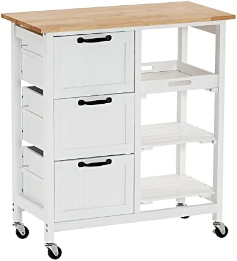 

Kitchen Island, Rolling Kitchen Storage Cart with 3 Drawers 3 Tier Holders Serving Bar Cart Coffee Bar Kitchen Microwave Trolley