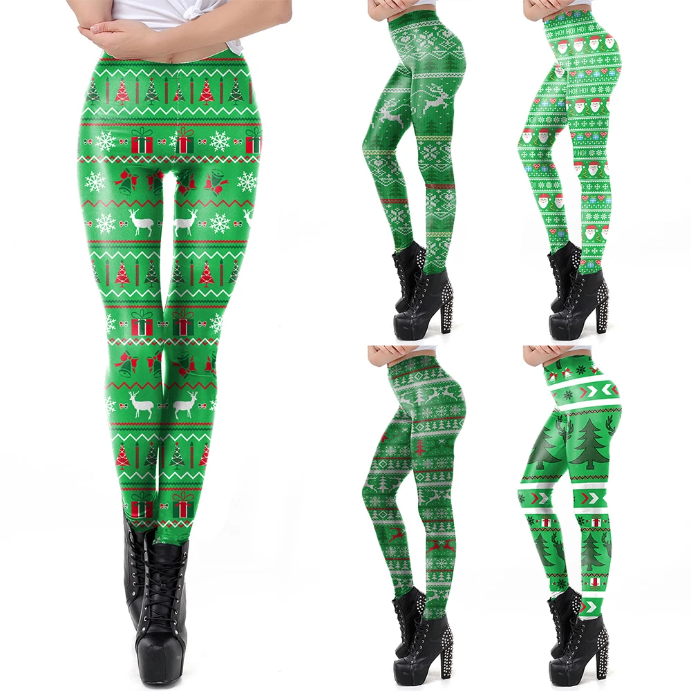 

Zawaland Ladies Leggings Green Christmas Tree Printed Tights Pants Sexy Fashion Slim Fitness Yoga Sports Leggings