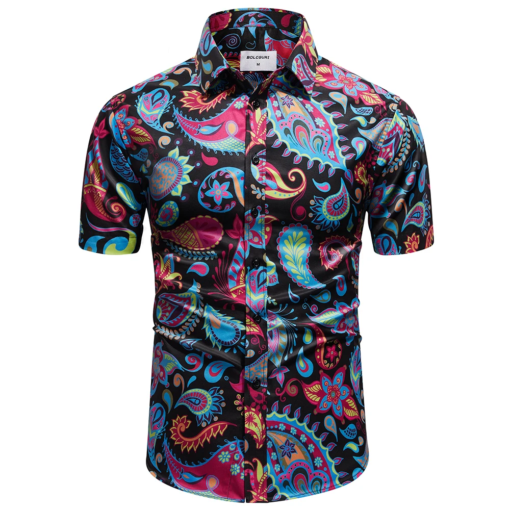 Summer Fashion Retro Flower Pattern Design Short Sleeve Men Casual Shirts All-Match Multicolor Optional Male Shirt