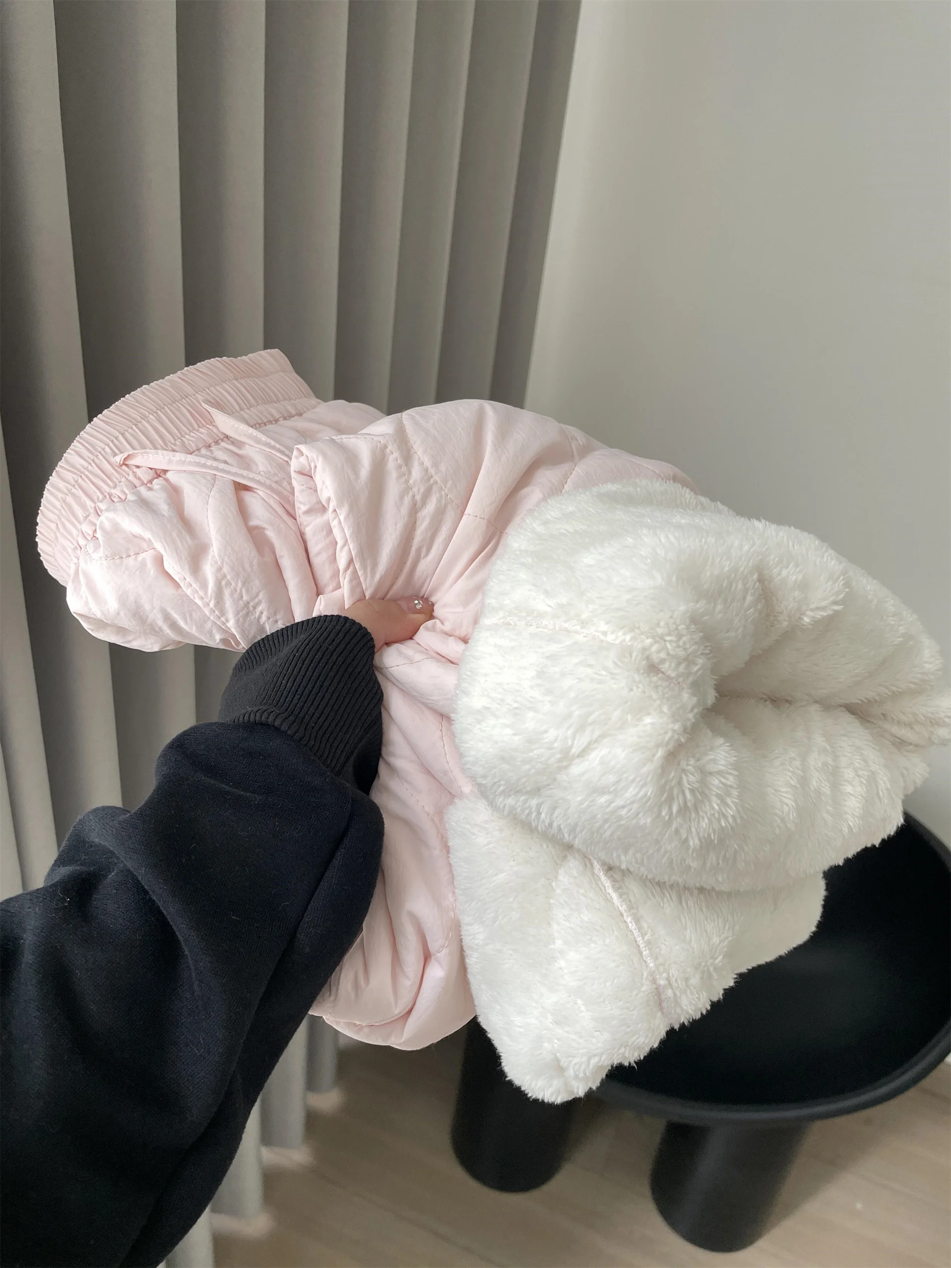 

Розовые брюки-палаццо из вельвета для женщин, утепленные зимние повседневные лыжные брюки, прямые брюки с высокой талией в корейском стиле