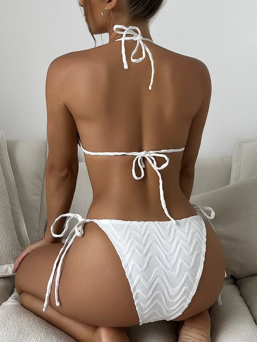 Seksowna fala pomarszczony Halter brazylijskie bikini damski strój kąpielowy damskie stroje kąpielowe dwuczęściowy zestaw bikini kąpiący strój kąpielowy Swim Lady