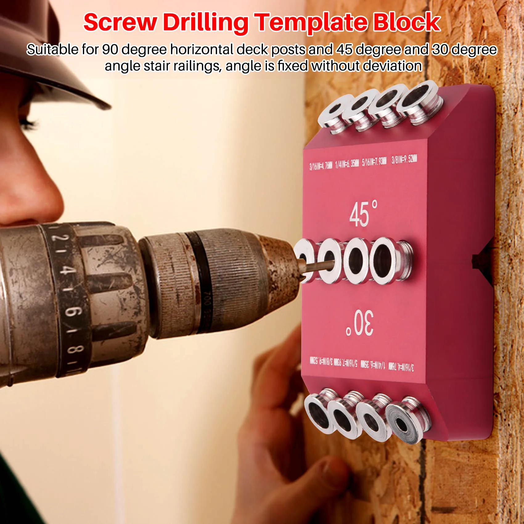 

LLCS-30/45/90° Angle Drill Hole Guide Jig For Angled And Straight Hole,Cable Railing Lag Screw Drilling Template