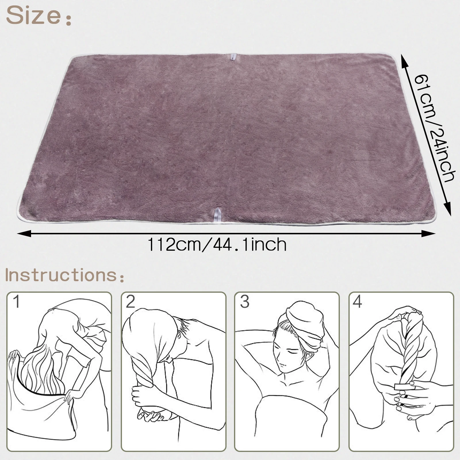 Toalla grande para el cabello, Toalla de microfibra Ultra absorbente para secar el cabello húmedo de 24 pulgadas x 44 pulgadas, color púrpura