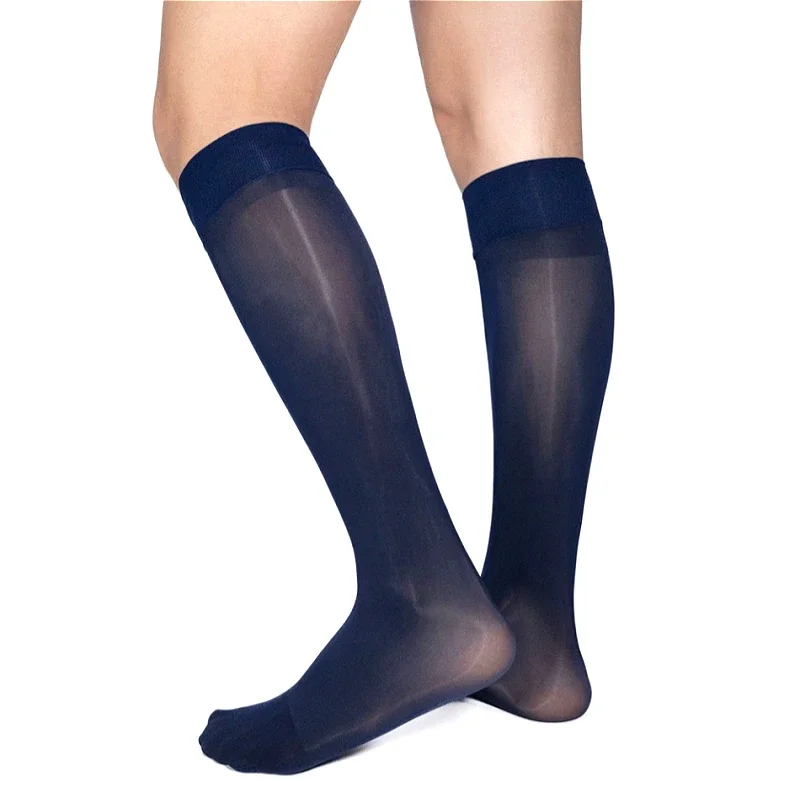 Medias transparentes para hombre, calcetines largos sexis de verano con brillo de aceite transparente, calcetines de vestir de Color sólido para hombre, medias suaves elásticas transparentes