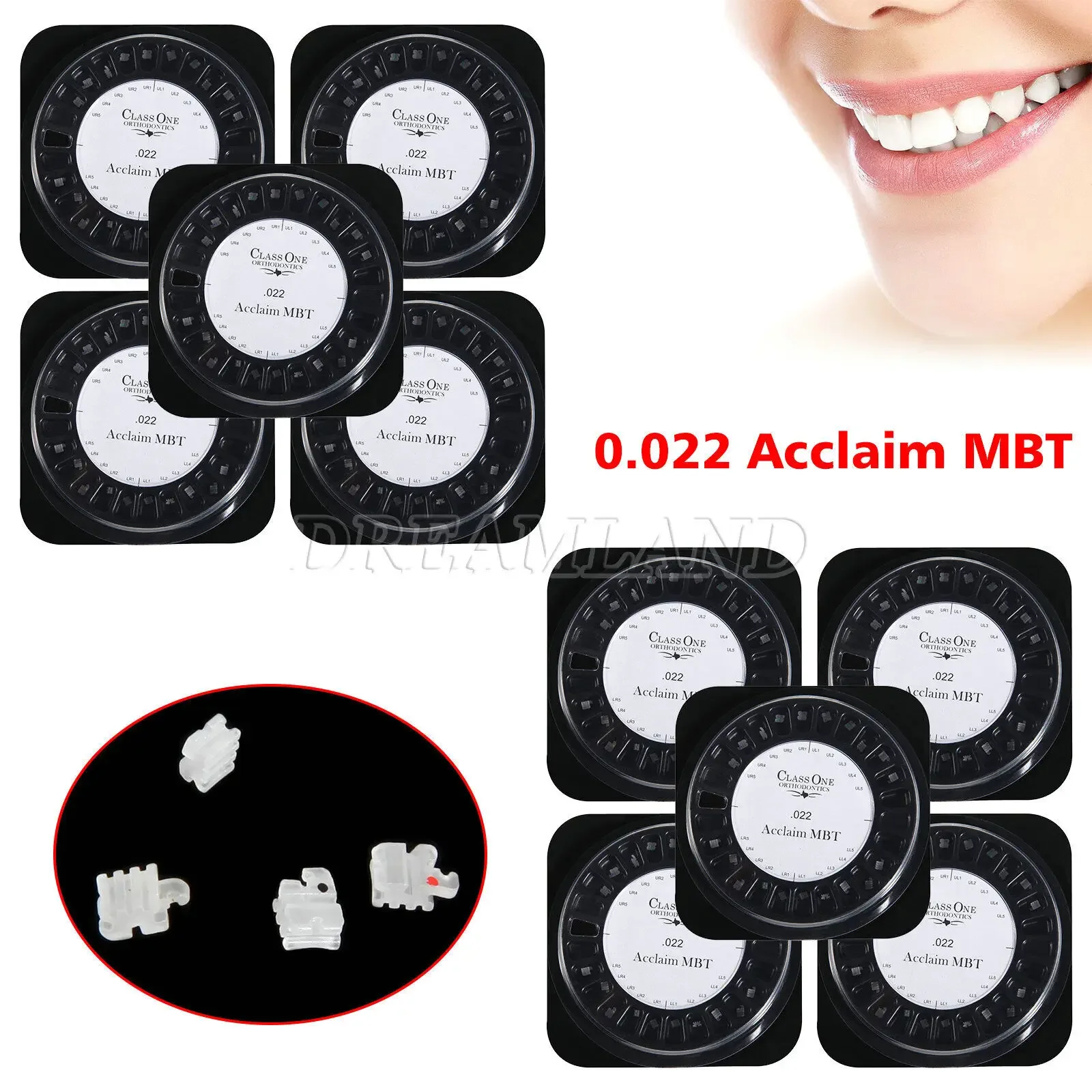 10Packs Dental Ceramic Bracket Braces MBT 022 Slot 345 hooks Orthodontic Class One