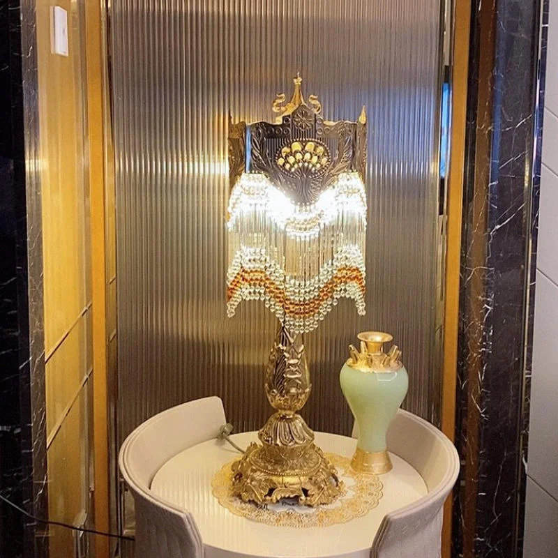 European restaurant copper crystal gold night light hotel bedside table lamp room designer table lamp luxury