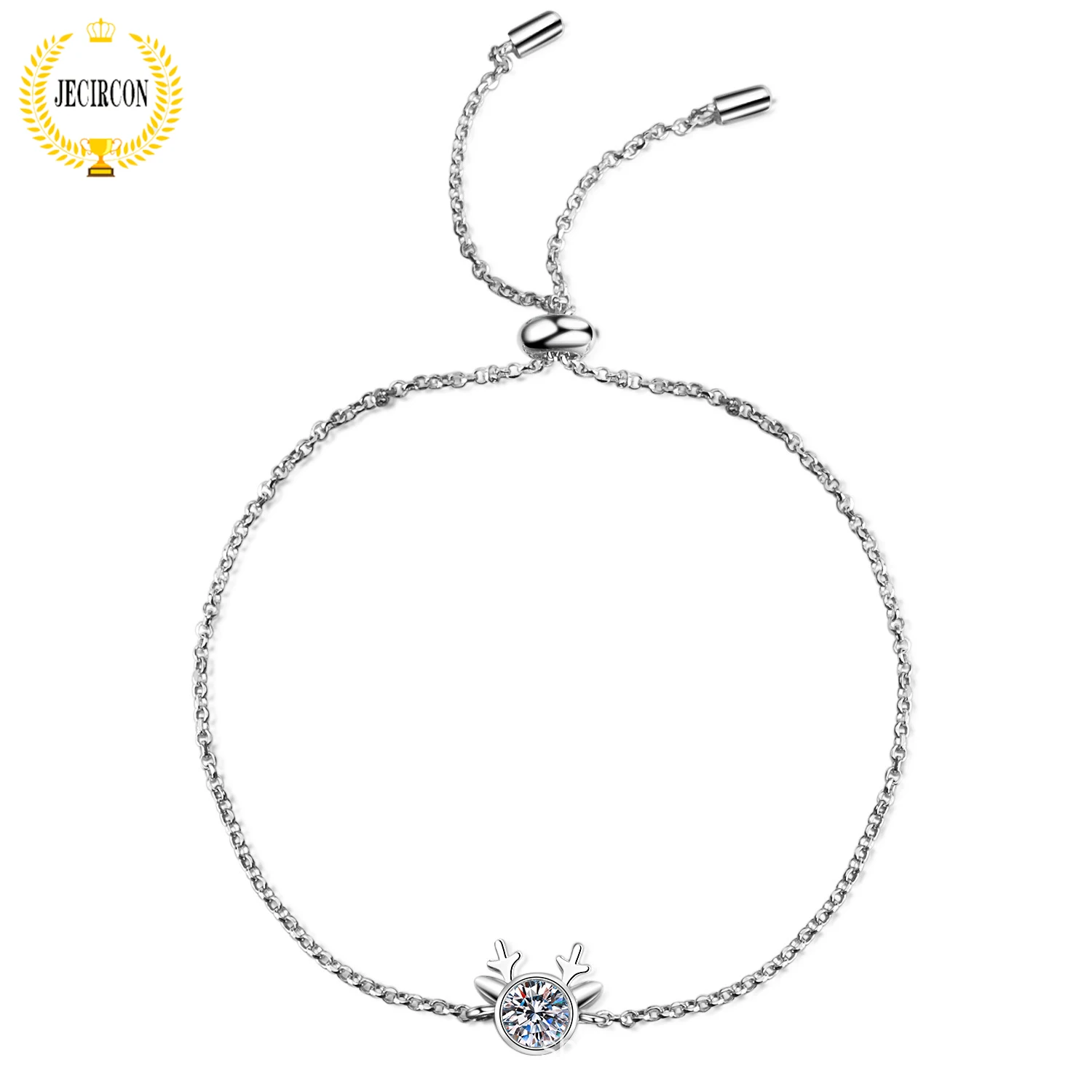 

JECIRCON 925 Sterling Silver Moissanite Bracelet for Women 0.5 Carat D Color Shiny Simulation Diamond Antler Hand Chain Jewelry