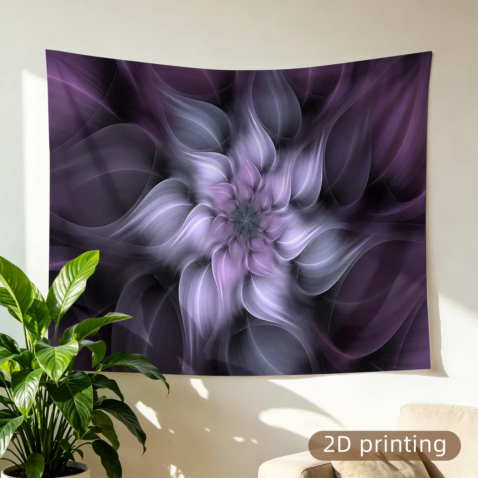 Elegant Abstract Floral Tapestry Wall Hanging Art Decor Purple Violet Swirl Design for Modern Living Room Home Decoration