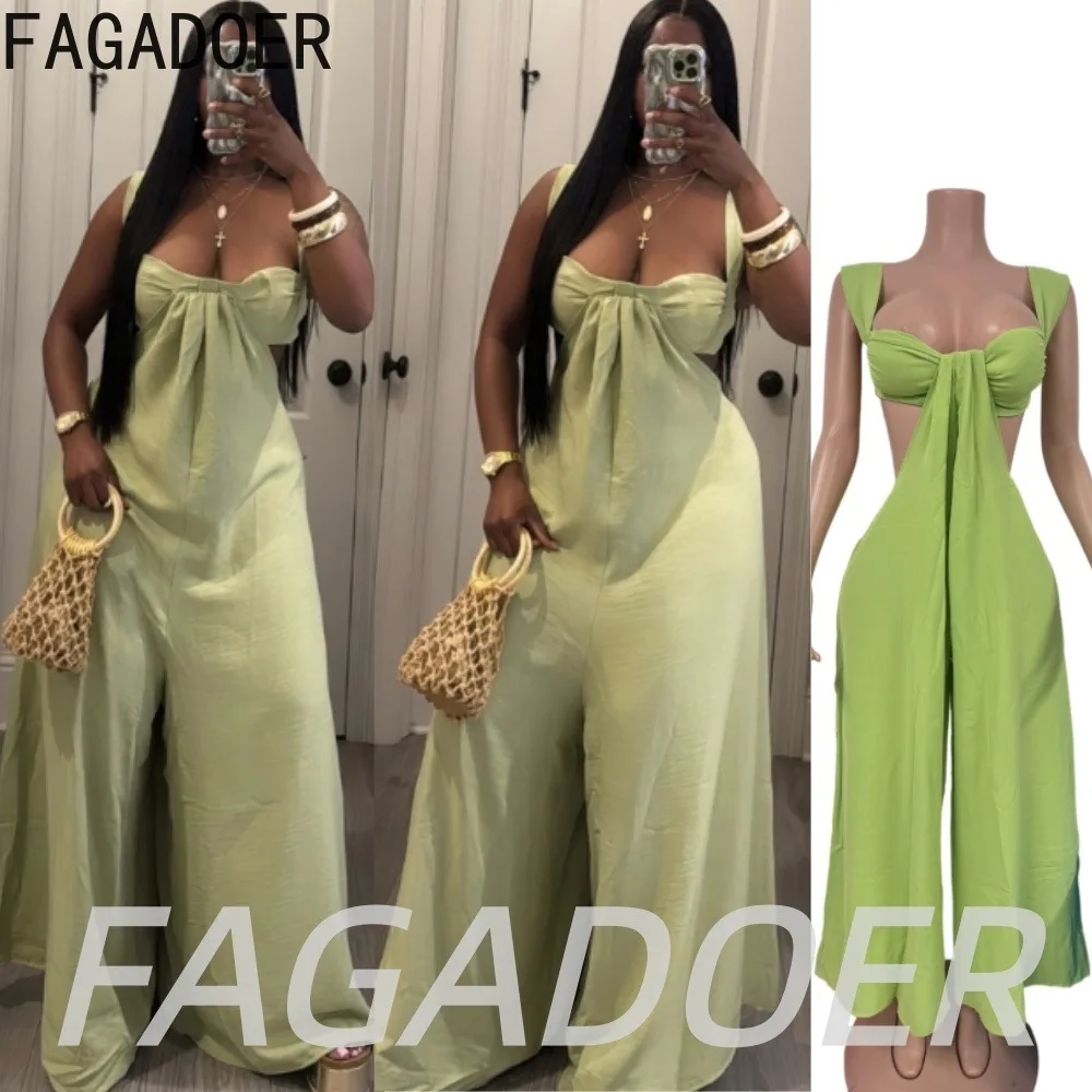 FAGADOER Sexy Ruched Hollow Out Loose Jumpsuits Fashion Solid Color Off Shoulder Wide Leg Rompers 2026 Casual Commute Playsuits
