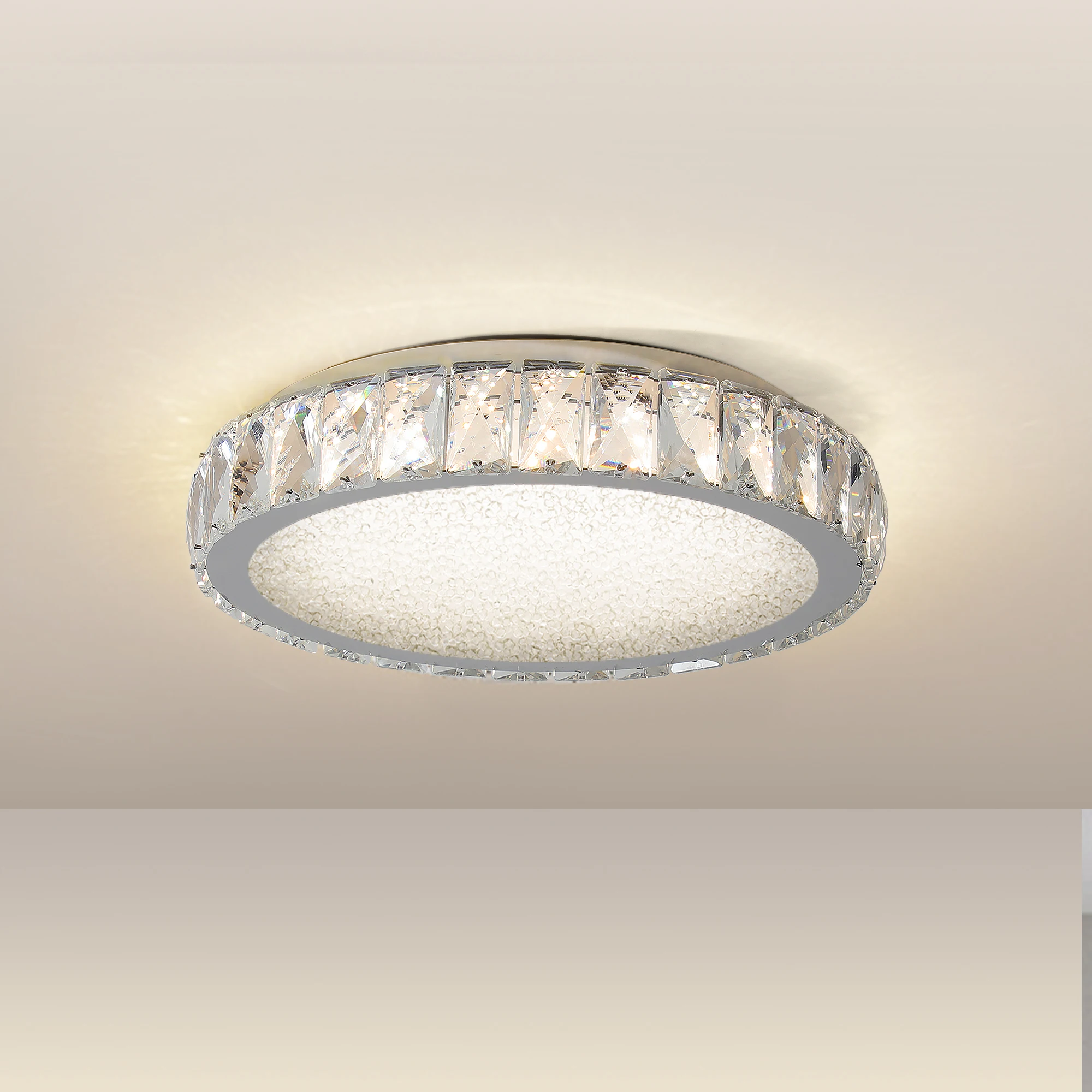 Crystal LED Ceiling Light, 13.8-Inch Flush Mount, 38W Dimmable Modern Fixture, Energy-Saving, Perfect for Living Room, Bedroom,