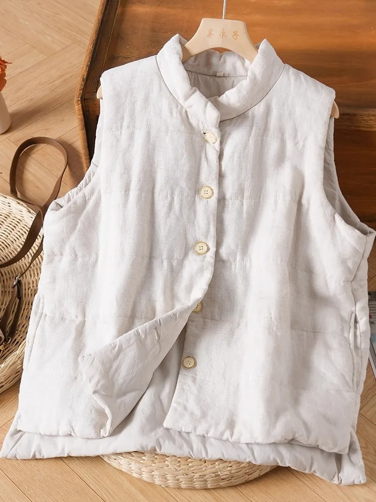 

Теплый универсальный художественный хлопковый жилет, женский модный зимний жилет с высоким воротником, обычная длина