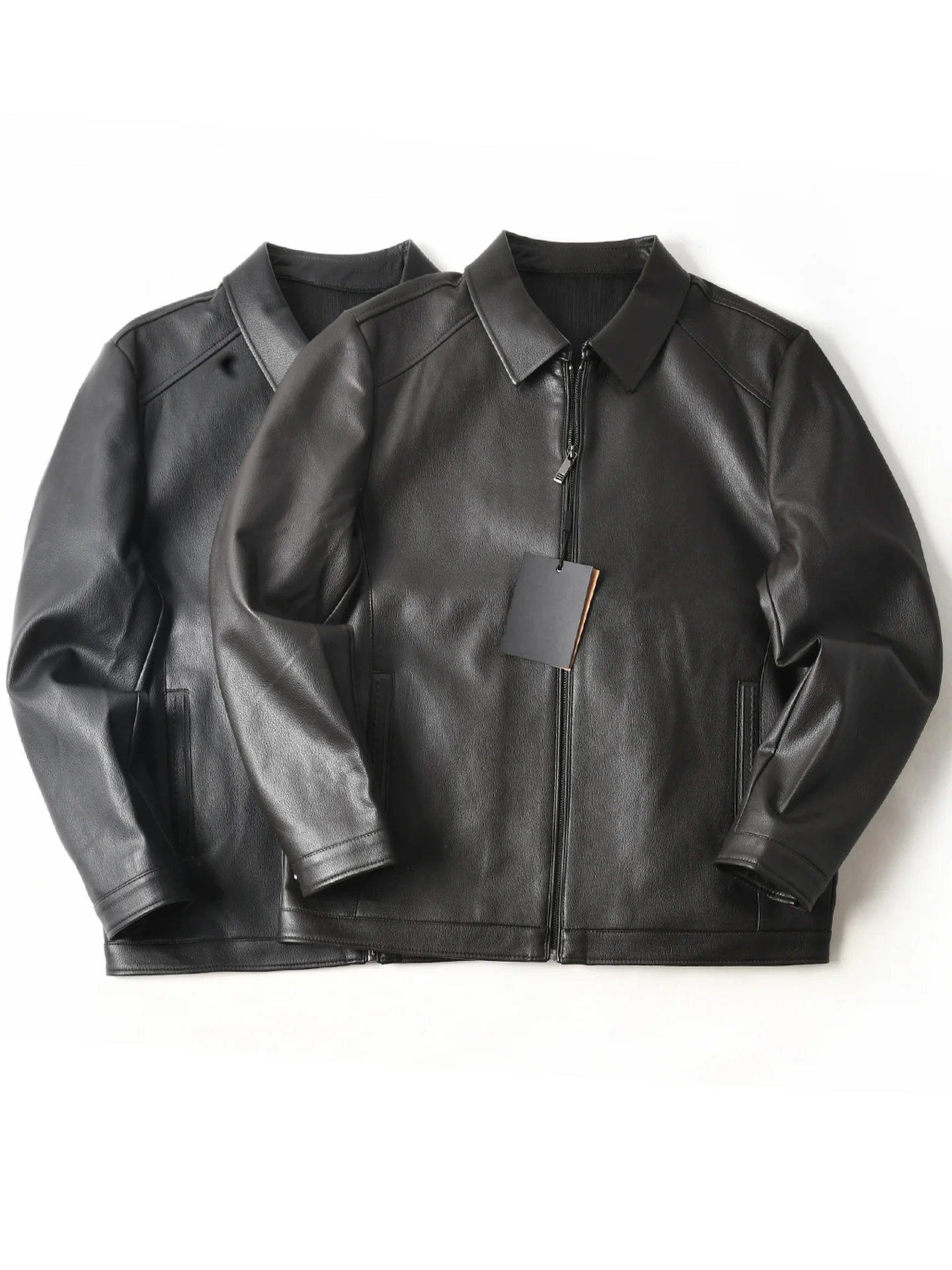 New American Style Ultra-Suede Leather Windproof Warm Business Casual Lapel Leather Jacket Men's Autumn Winter PU Leather Adm...