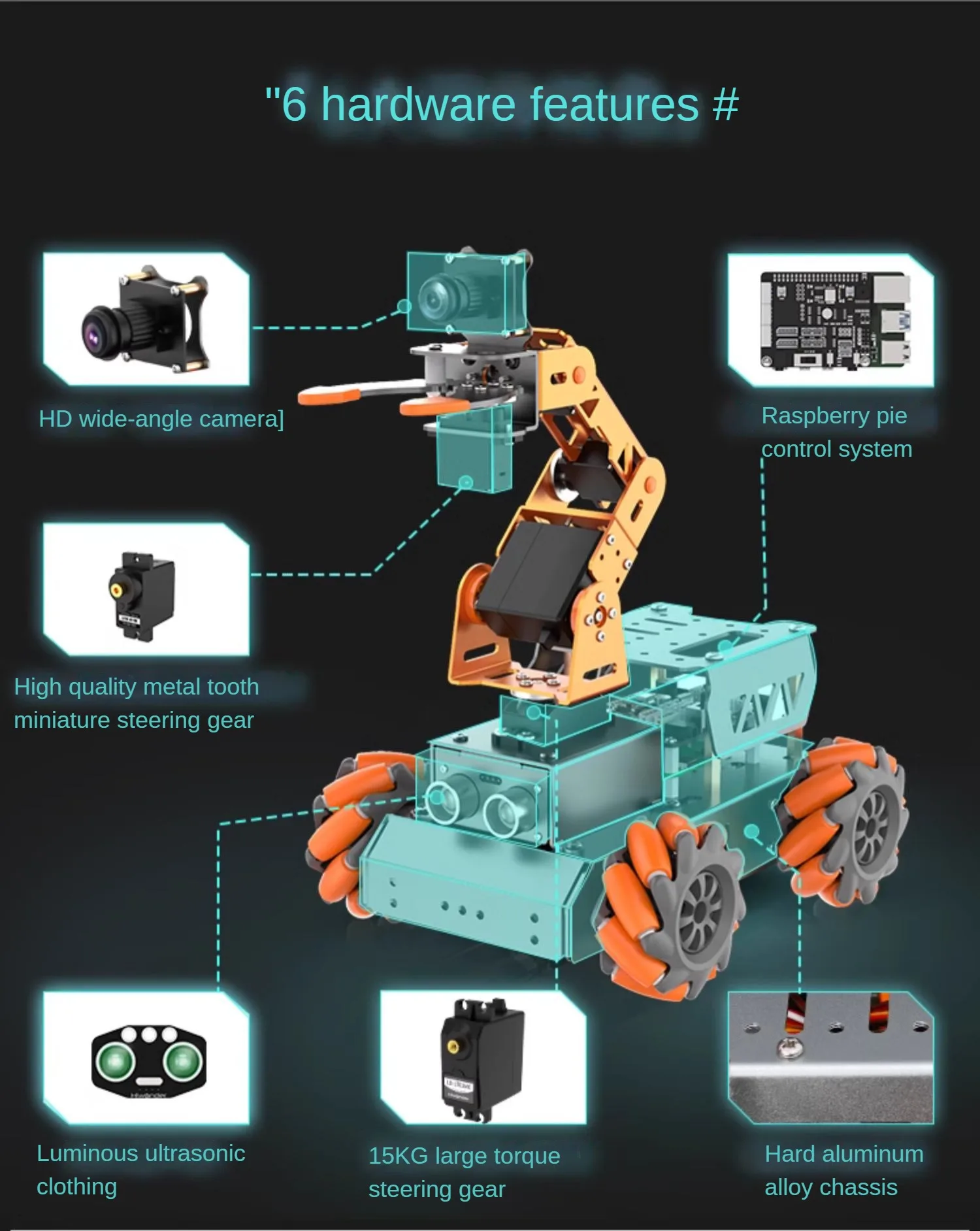 МастерPi 4WD Mecanum Робот-автомобиль с камерой 4 Dof Робот-манипулятор для Raspberry Pi 4B/5 Робот-сделай сам Комплект с открытым исходным кодом AI Python Starter Kit