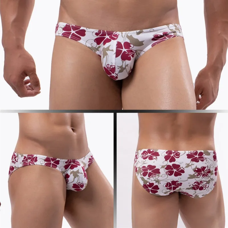 

3PCS Sexy Men Cotton Briefs Summer Underwear Flower Print U Convex Breathable Low Waist Underwear Bikini Slip Underpants