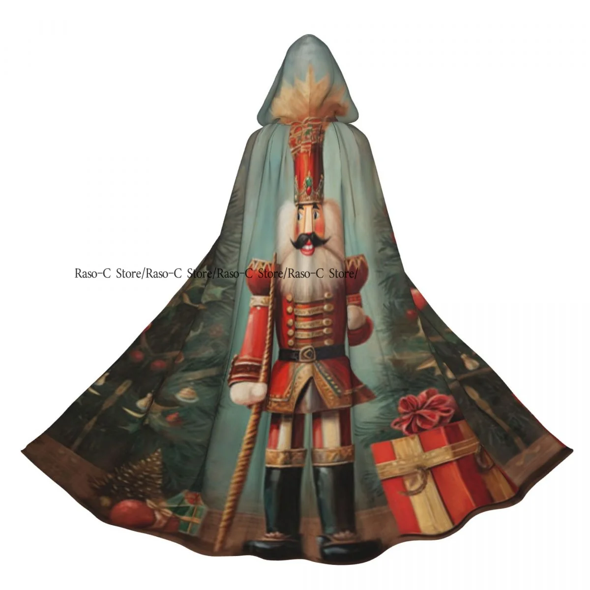 Unisex Adult Nutcracker Soldier Figurine Print Cloak with Hood Long Witch Costume Cosplay