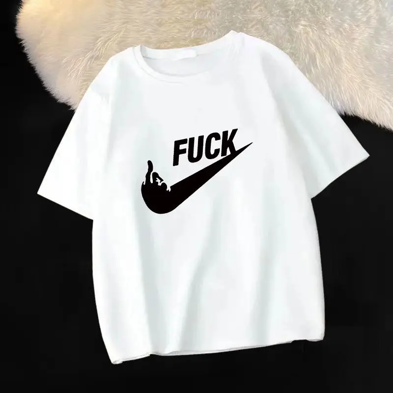 

Spring and Summer Street FUC Style Foul Language Parody Short Sleeved T-shirt 2025 New Casual Versatile Round Neck T-shirt