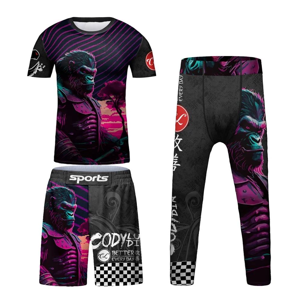 Kid MMA Muay Thai Jiu Jitsu Rashguard Ragazzi Bambini Abbigliamento sportivo Boxe Tuta sportiva Allenamento Corsa Set Abbigliamento da palestra Tuta