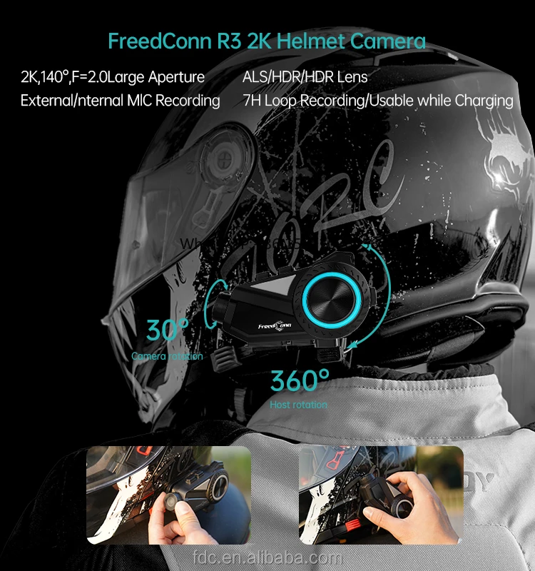 6 Riders 1000m Bluetooth Motorcycle Group Intercom Helmet Headset 360° Video Taking Angle 30°Camera Rotation Motorcycle Intercom