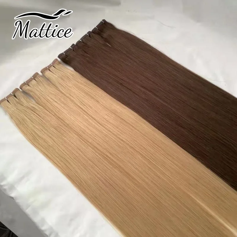 Extensions de cheveux vierges invisibles pour salon, trame de cheveux, coudre en faisceaux, vrais cheveux humains, plat injPu, cheveux raides, 50g, 2 pièces