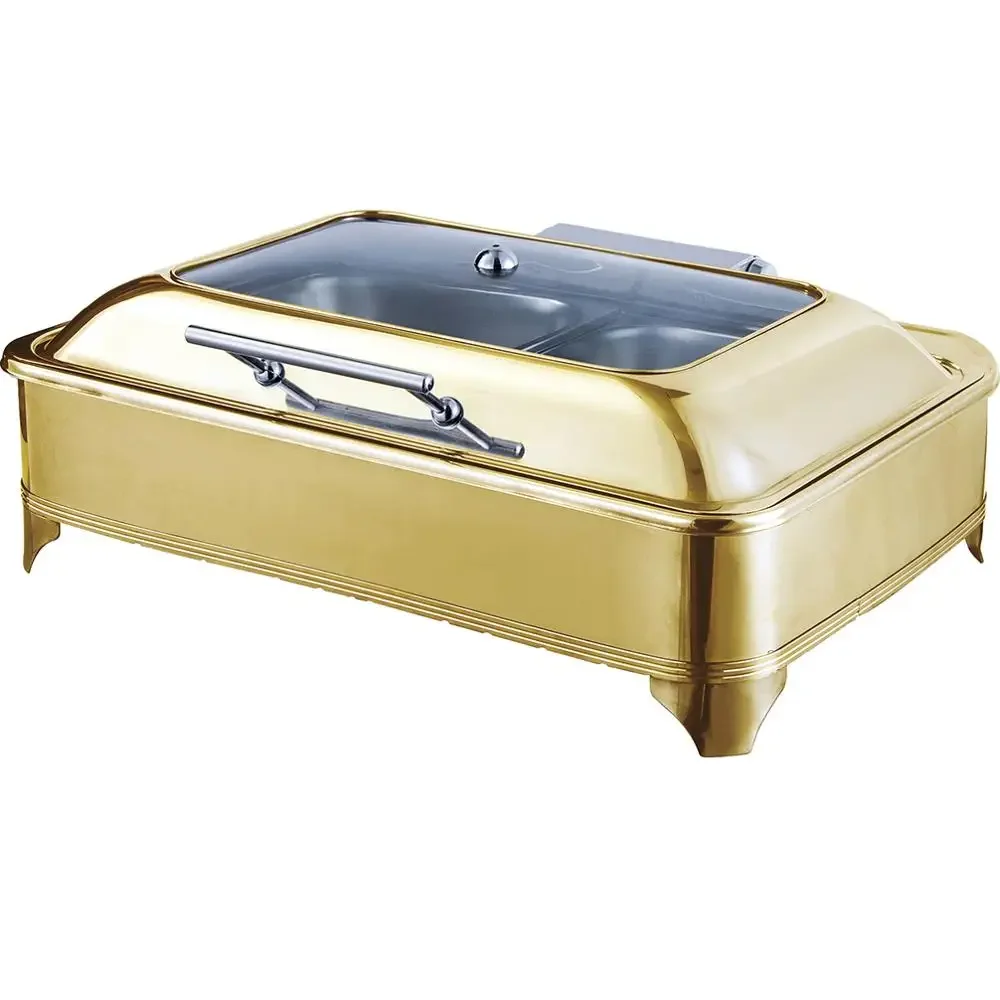 Hot Sale luxury food warmer rectangular brass & copper golden chafing dish for restaurant