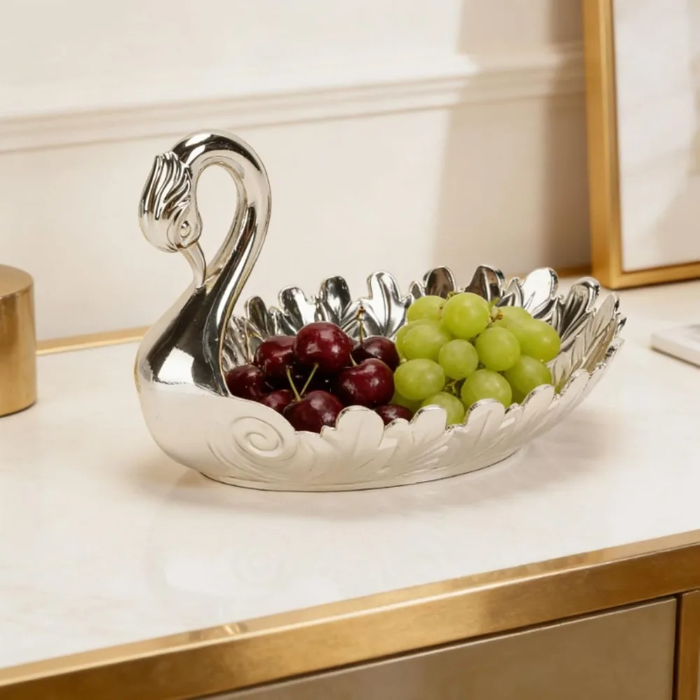 Zinc Alloy Candy Serving Tray Oval Peacock Shape Cookie Storage Dish Embossed Detailing Raised Neck Decorative Dish Wedding