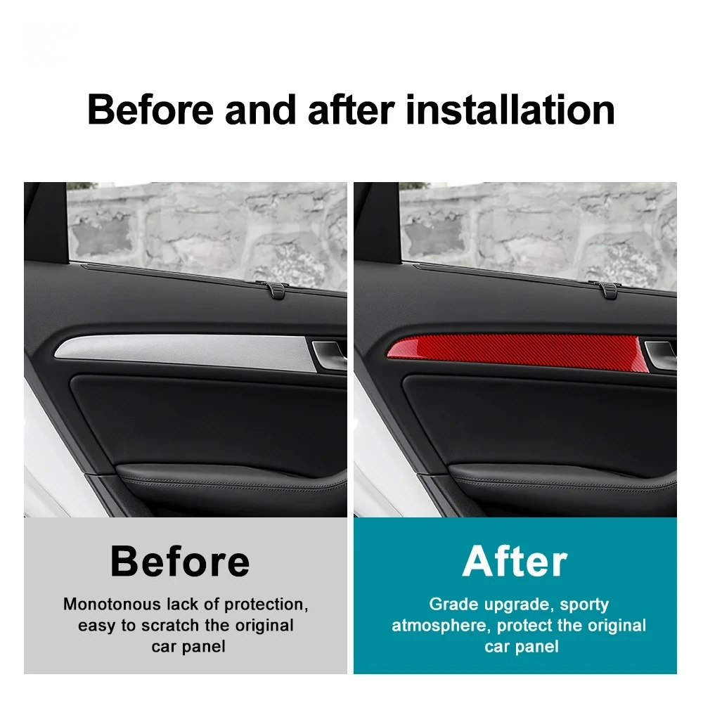 

Накладки на дверные панели из настоящего карбона для Audi Q5 2009-2016, декоративные полосы для внутренней отделки, глянцевый черный с красным, декор для интерьера автомобиля