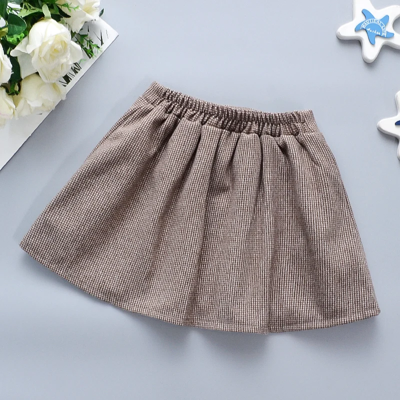 Baby Girl's Half Skirt Spring Autumn Girl's Plaid Pleated Skirt Cute Girl's Woolen Skirt