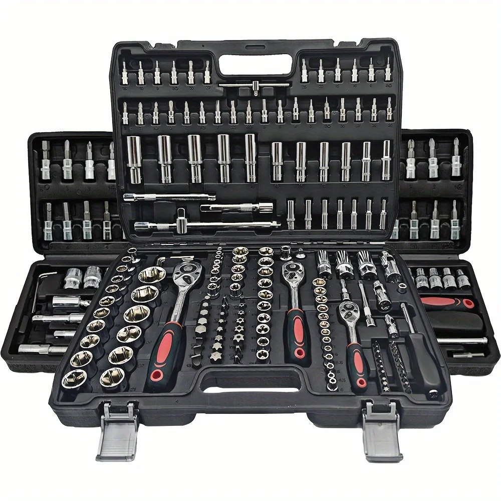 172pcs Auto Repair Mechanic Tool Kit Home Mechanic Tool Kit Car Bike Repair 1/2" 1/4\" 3/8\" Drive Depth Standard Socket Tool