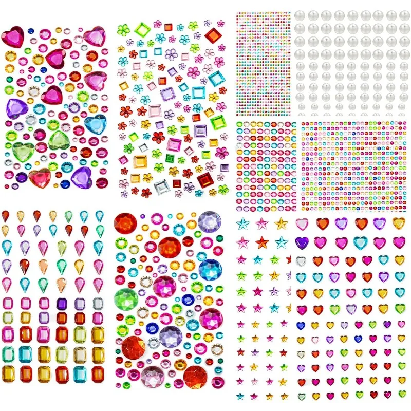 2774PCS Gem Stickers, Self Adhesive Gems for Crafts, Acrylic Bling Heart Sticker, Jewel Stickers Crafts self Adhesive, Assorted Shapes Jewels Rhinestones Sticker, Craft Supplies for Kids