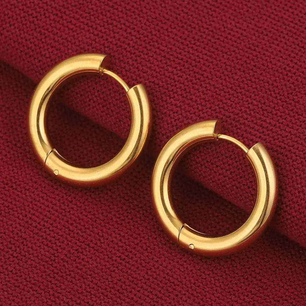 6pcs Stainless Steel 4mm Thick Earrings Gold Plated Large Round Korean Ear Rings Hoop Earring for Women Female Jewelry Luxury