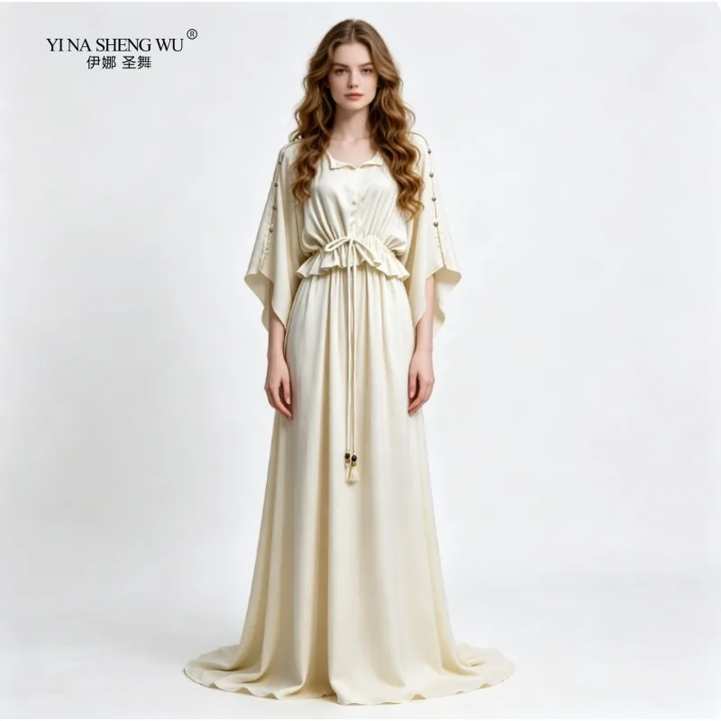 New Fashion Art Retro Silk Acetate Dress Loose Extra Long Dress Party Evening Dress