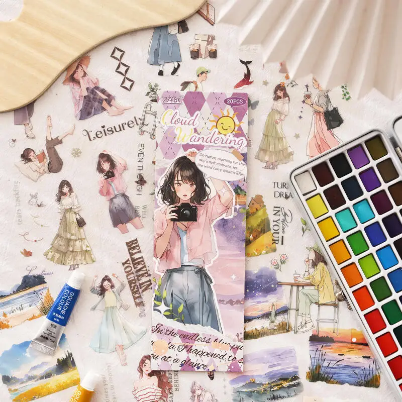 Card Lover 20 Pcs [Lightweight Tale Series] PET Cloud Wandering Character Landscaping Material Decor Scrapbooking Stickers