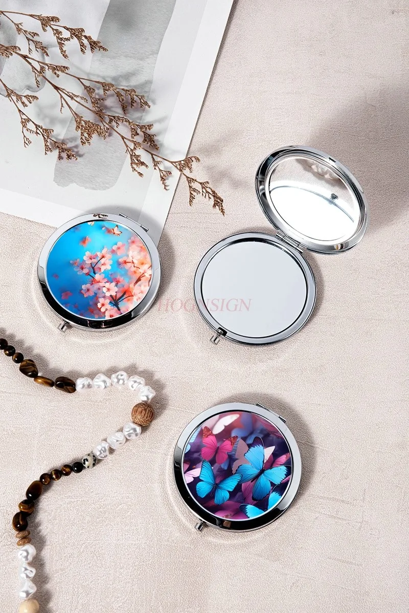 Tulip small mirror circular foldable makeup mirror circular double-sided mirror portable small mirror