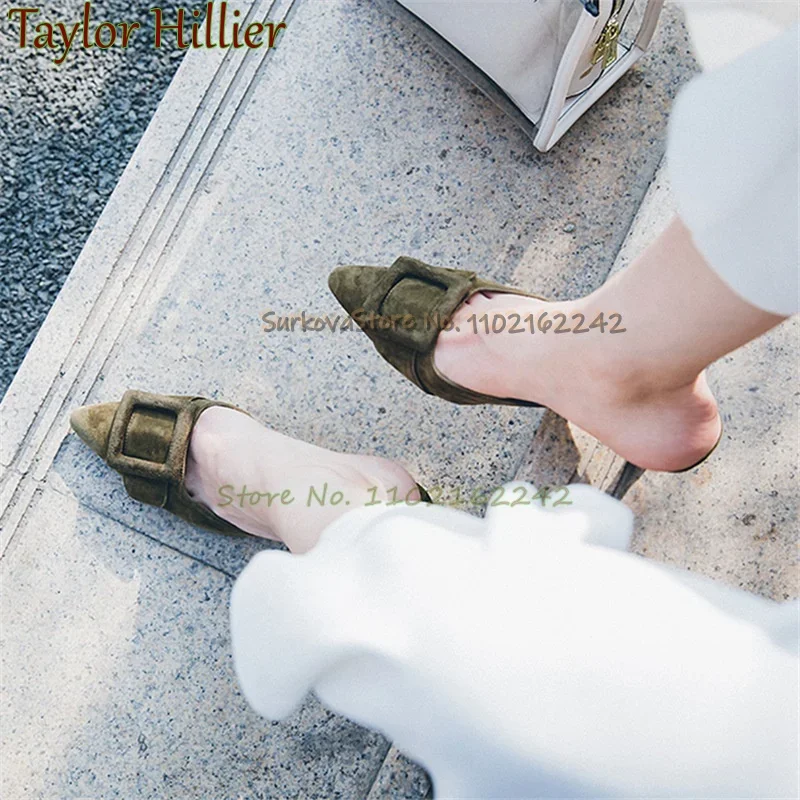 

Retro Suede Low-Heeled Slippers Pointed Shallow Sandals Fashionable Simple Elegant Slippers Summer New 2025 Slippers Gladiator