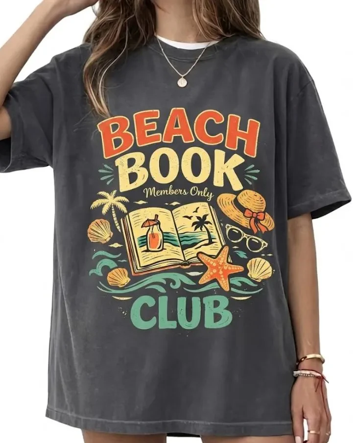 2026 Summer Women's Retro Beach Babes Book Club T-Shirt Unisex Cotton and Breathable Short Sleeve Oversized Loose Casual