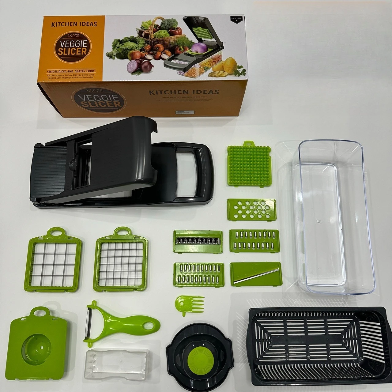 Trituradora de calidad alimentaria con cesta, picadora de frutas, cebolla, patata, rallador de zanahorias, cortador multifuncional de verduras, 14/16 Uds.