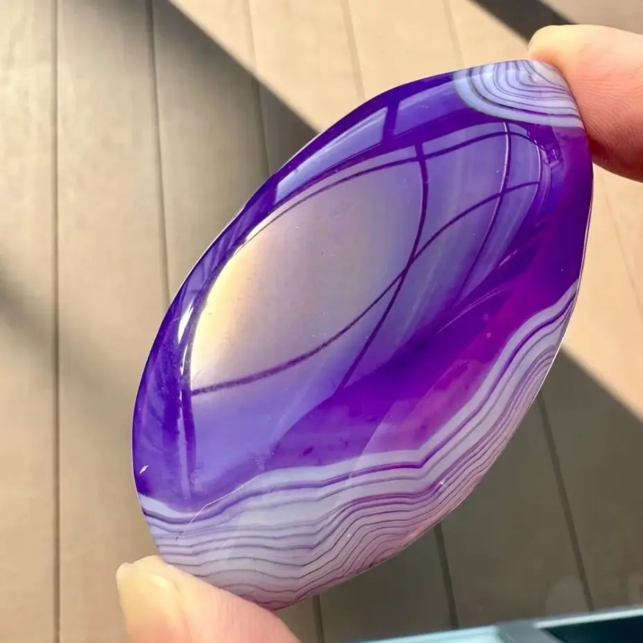 Natural Purple Striped Agate Crystal Quartz Polished Stones, Purple Banded Agate Healing Crystals Specimen Gemstone Chakra