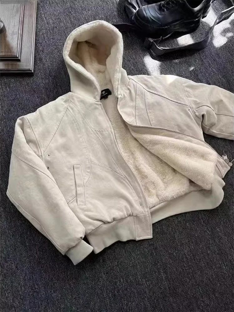 

Мужская зимняя куртка-пилот из плотного канваса с флисовой подкладкой, хлопково-шерстяной внутренней отделкой, капюшоном и молнией, повседневная, теплая